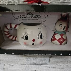 Johanna Parker Carnival Cottage Festive Mug and Bell Set - White and Red NEW!